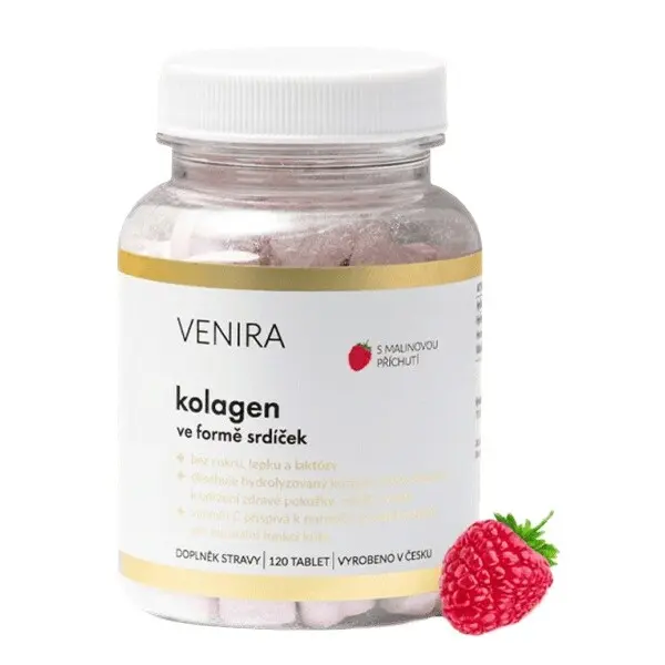 Venira Kolagen ve formě srdíček s příchutí maliny 120 kapslí
