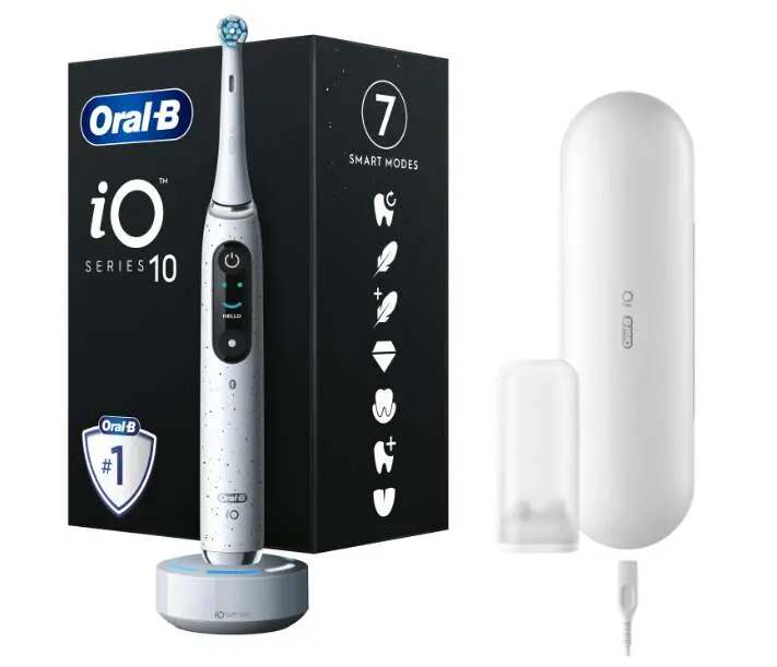 Oral-B iO 10 Bílý Elektrický Zubní Kartáček, 1 Kartáčková Hlava, 1 Nabíjecí Cestovní Pouzdro