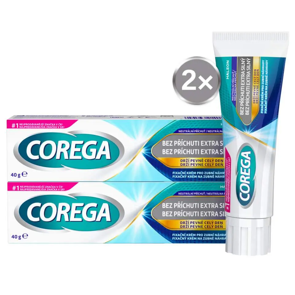 Corega Extra silný fixační krém bez příchuti 40g - balení 2 ks