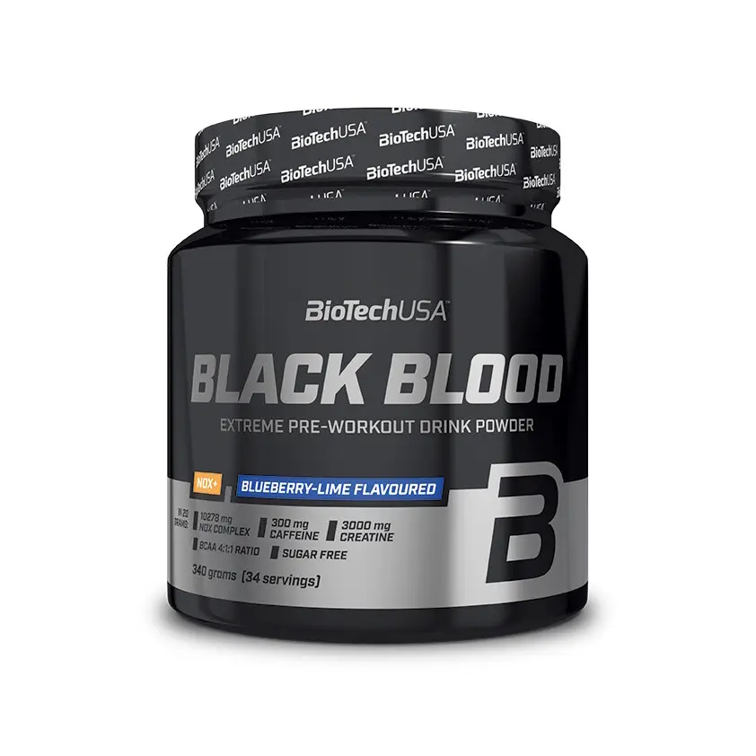 BioTech USA Black Blood NOX+ 340 g Příchuť: Borůvka/Limetka