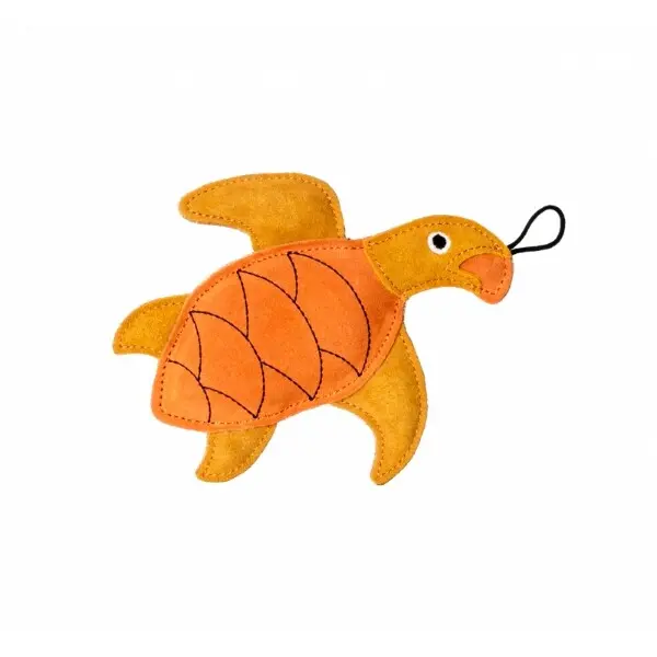 Hračka pes LEATHER TURTLE kůže,oranžová 21cm Kiwi