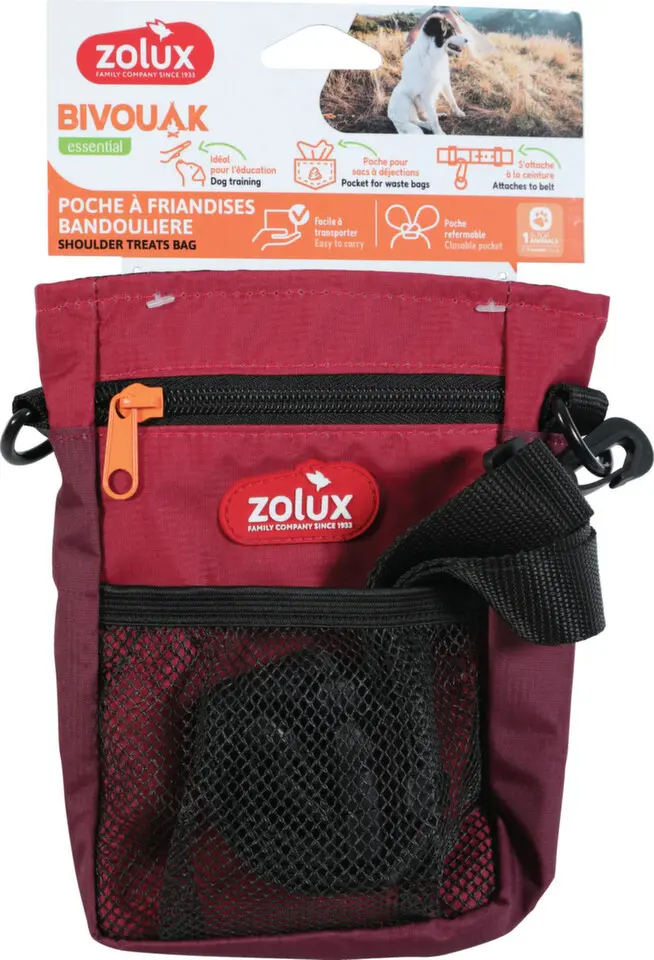 Kapsička na pamlsky BIVOUAK s popruhem červená Zolux