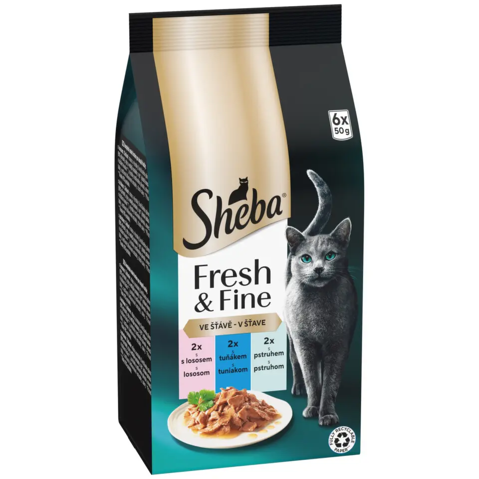Sheba kapsa Fresh&Fine mix losos,tuňák,pstruh 6x50g