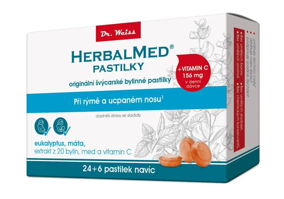 HerbalMed pastilky Dr.Weiss Eukalyptus + máta + vitamin C 24+6
