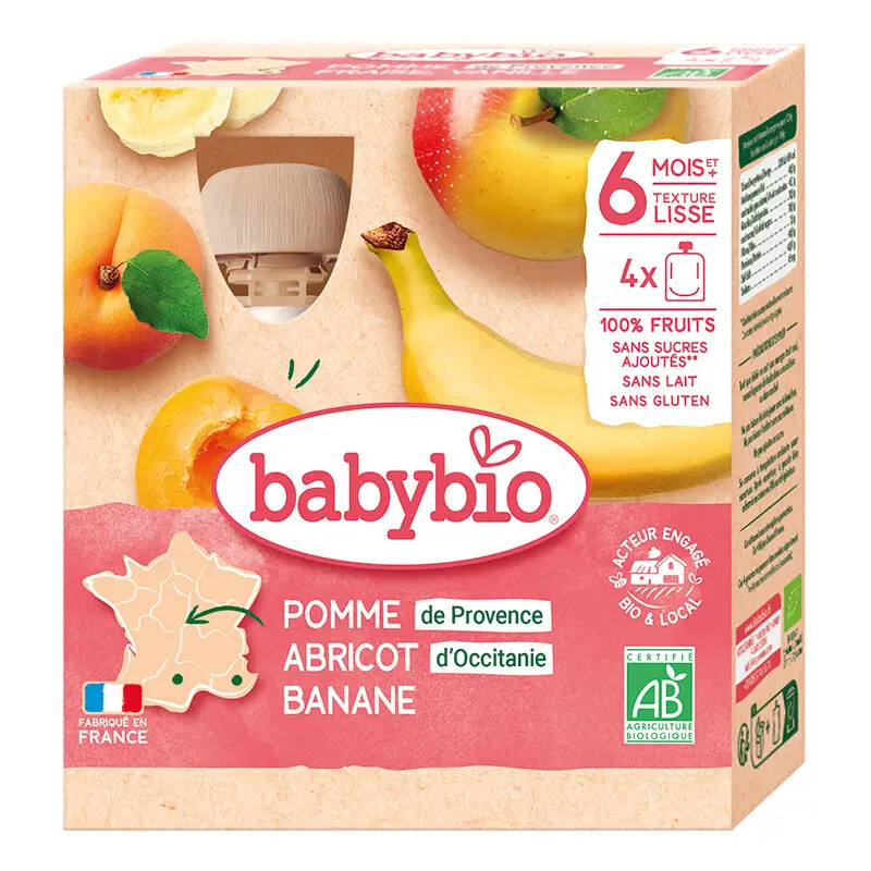 BABYBIO jablko-meruňka-banán 6m+ 4x90g
