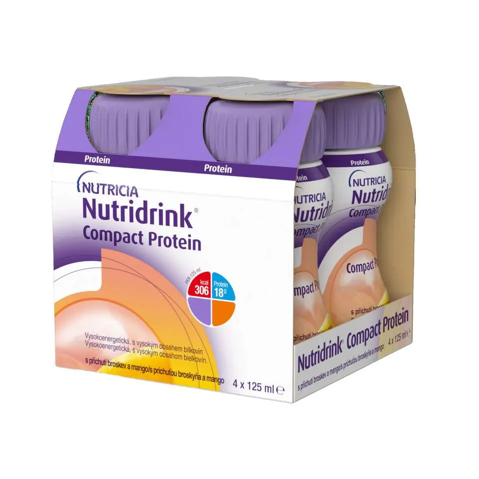 NUTRIDRINK COMPACT PROTEIN S PŘÍCHUTÍ BROSKEV A MANGO POR SOL 4X125ML