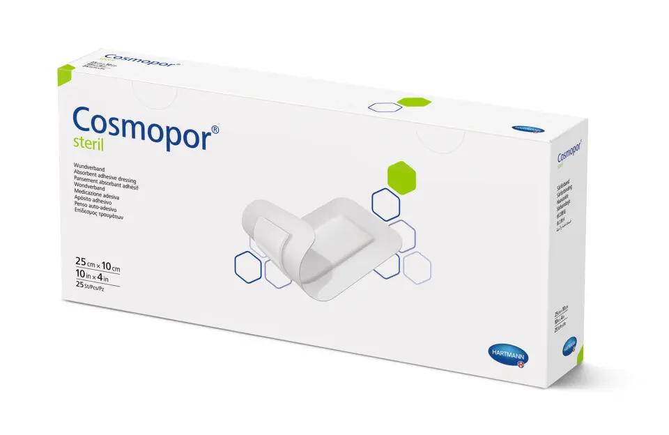NÁPLAST HYPOALERGENNÍ COSMOPOR STERILNÍ S POLŠTÁŘKEM, 10X25CM, 25 KS