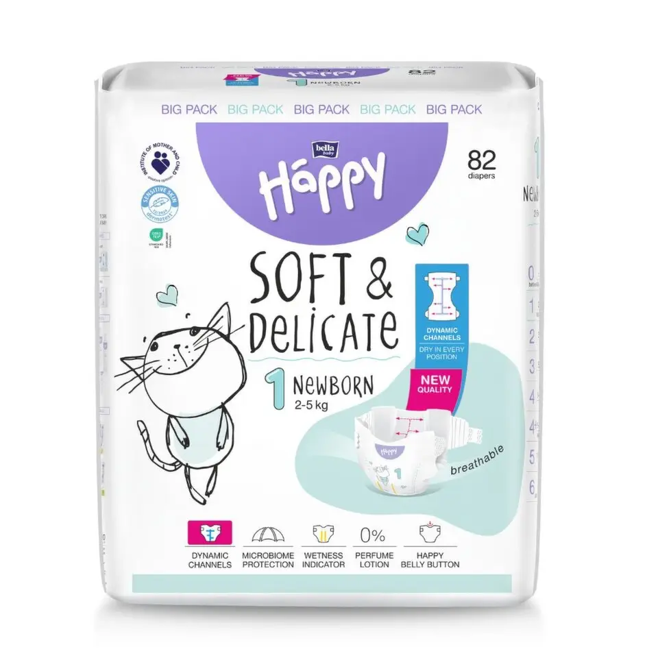Happy Soft&Delicate 1 dětské pleny 2-5kg 82ks