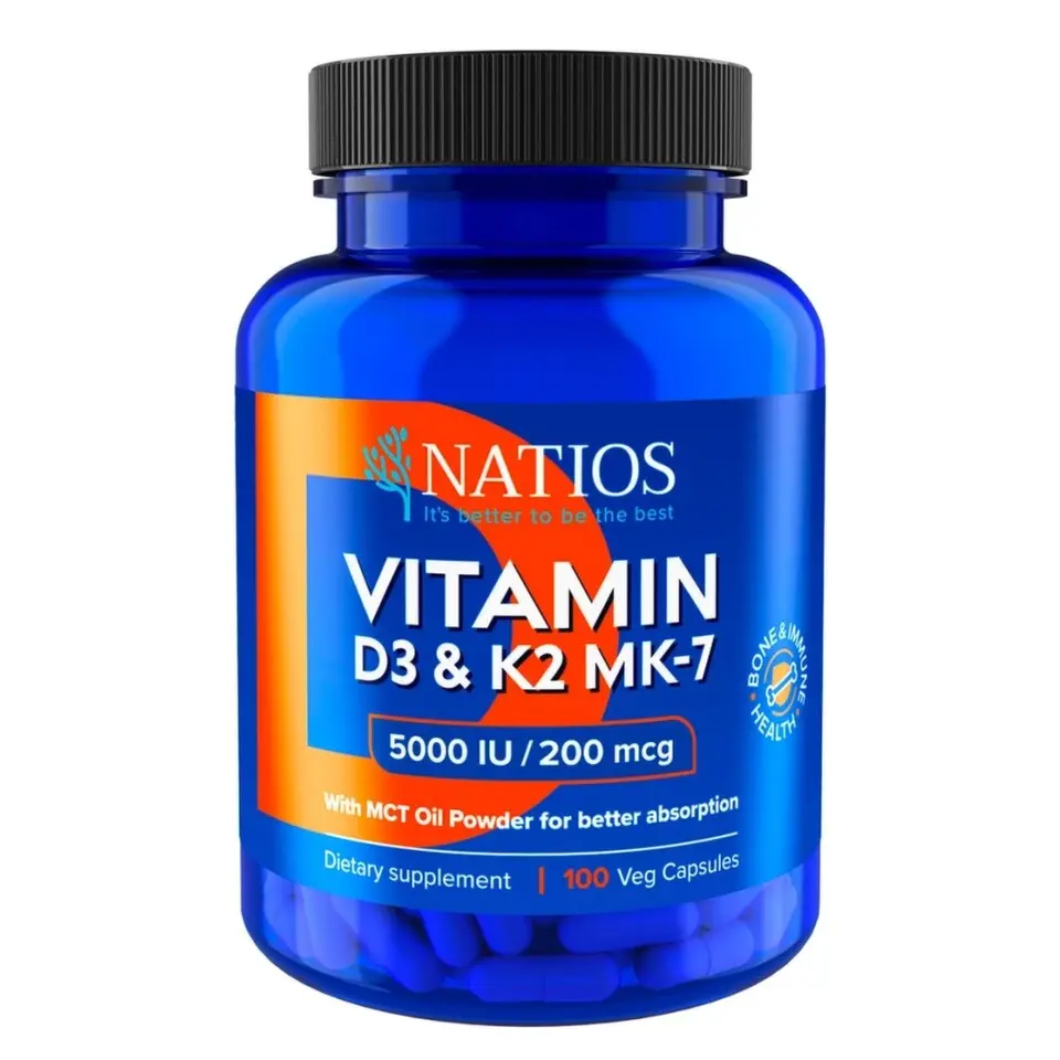 NATIOS Vitamin D3 & K2 (MenaQ7 MK-7) 5000 IU & 200 mcg 100 kapslí