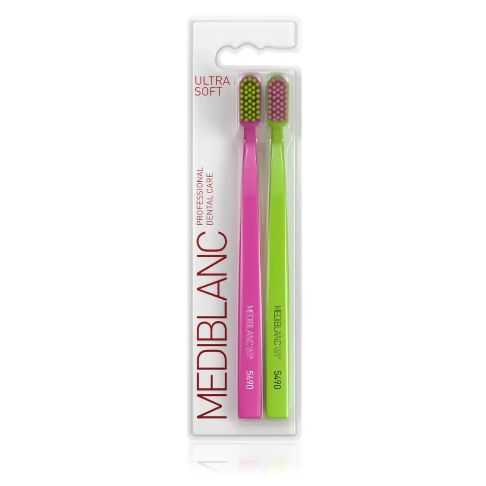 MEDIBLANC Zubní kartáček Ultra Soft Růžový/Zelený 2 ks