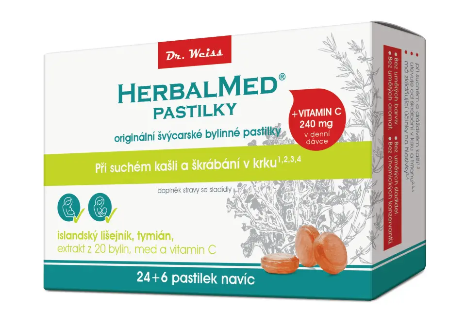 HerbalMed Dr. Weiss Isl. liš+tym+med+vitC 24 pastilek