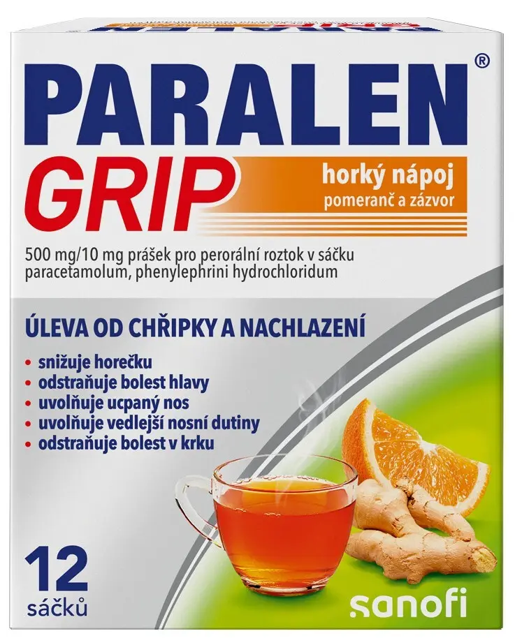 PARALEN GRIP HORKÝ NÁPOJ POMERANČ A ZÁZVOR 500MG/10MG POR PLV SOL SCC 12