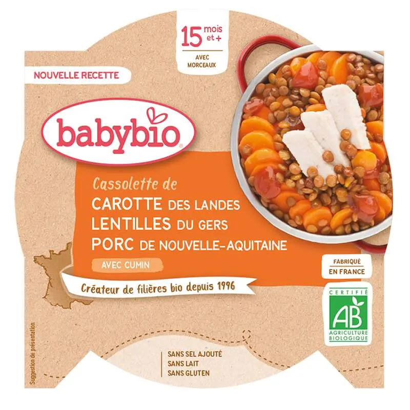 BABYBIO mrkev, vepřové maso, čočka, brambory, pastinák 15m+ 260g