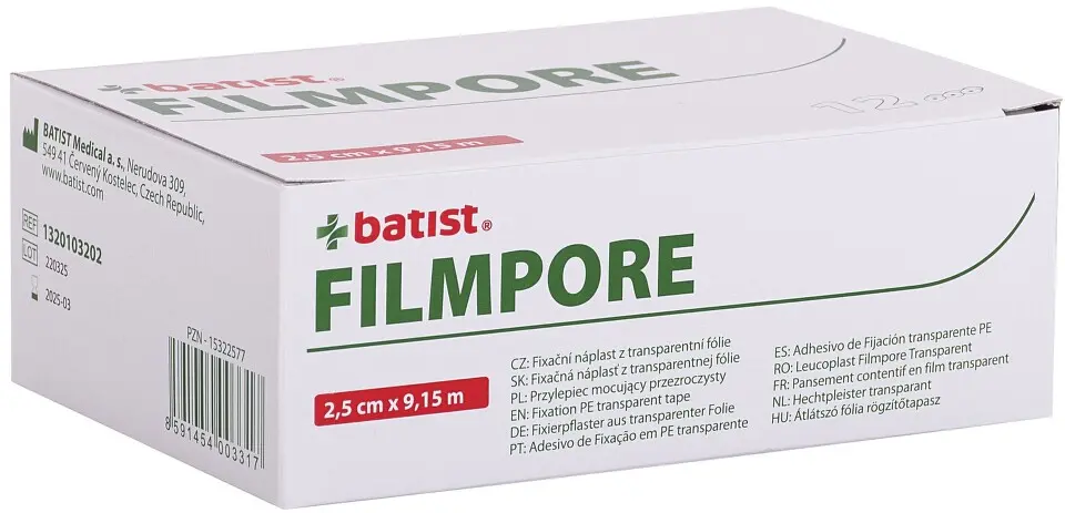 Filmpore fixační náplast z transpar. fólie 12 x 2,5 cm x 9,15 cm