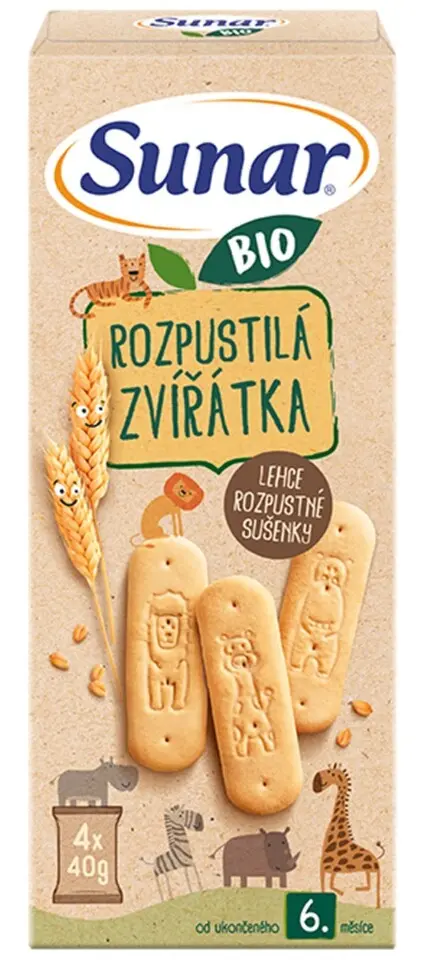 Sunar BIO sušenky Rozpustilá zvířátka 4 x 40 g