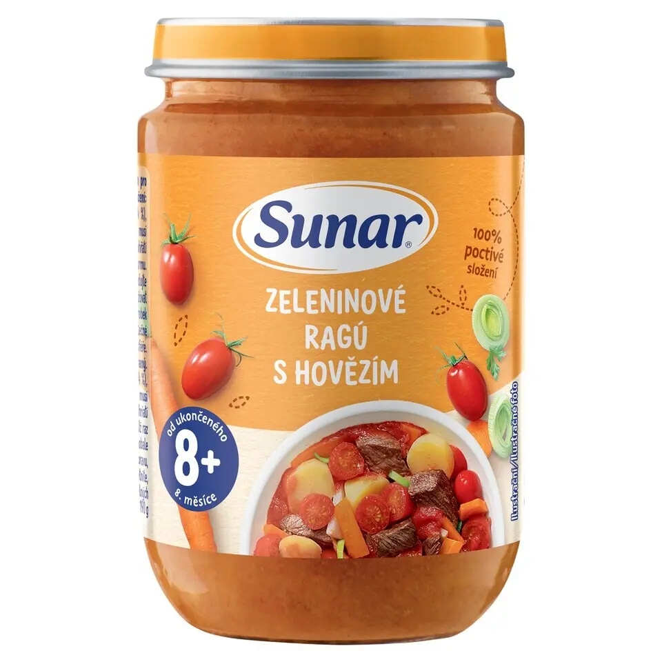 SUNAR Příkrm zeleninové ragú s hovězím masem 8m+ 190 g