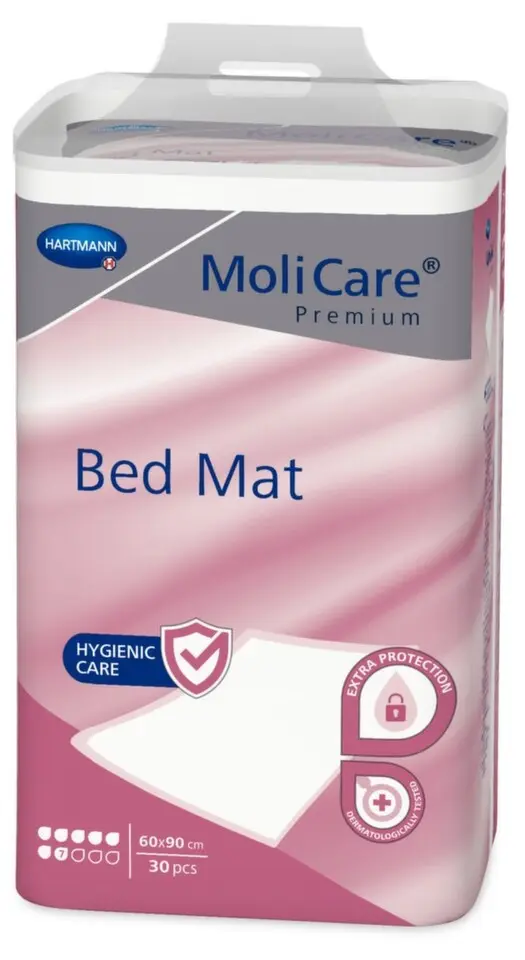 PODLOŽKY MOLICARE BED MAT 7KAPEK 60x90 se záložkami DÉLKA SE ZÁLOŽKAMI 180CM, 1201ML, 30KS