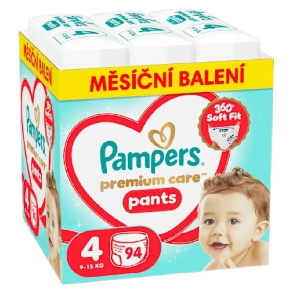Pampers Plenkové kalhotky Premium Care, 9–15 kg, vel. 4 94 ks