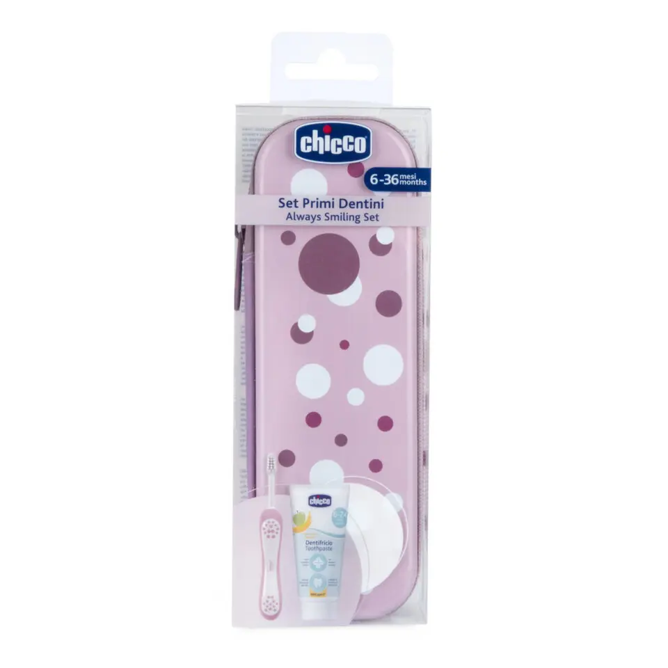 Amy Chicco sada pasta s fluorem, kartáček a pouzdro lila 6-36 m