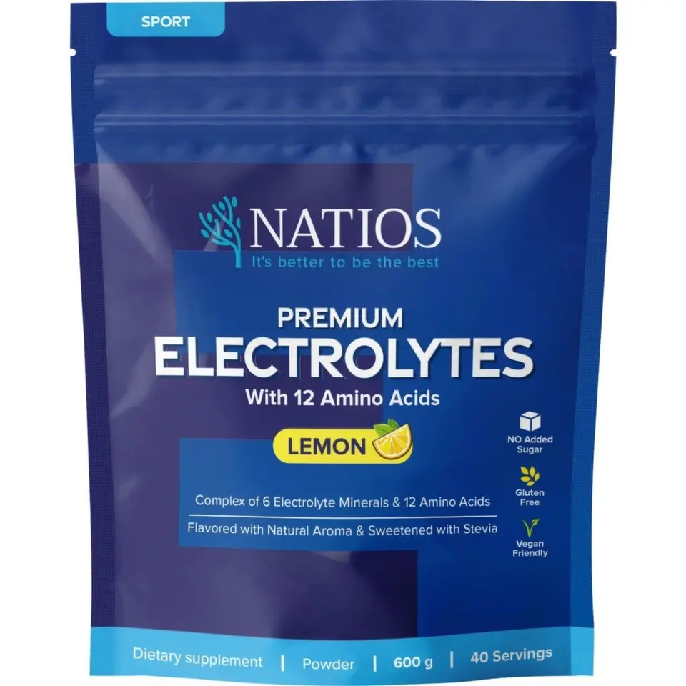 NATIOS Premium Elektrolyty 12 aminokyselin, citron 600g