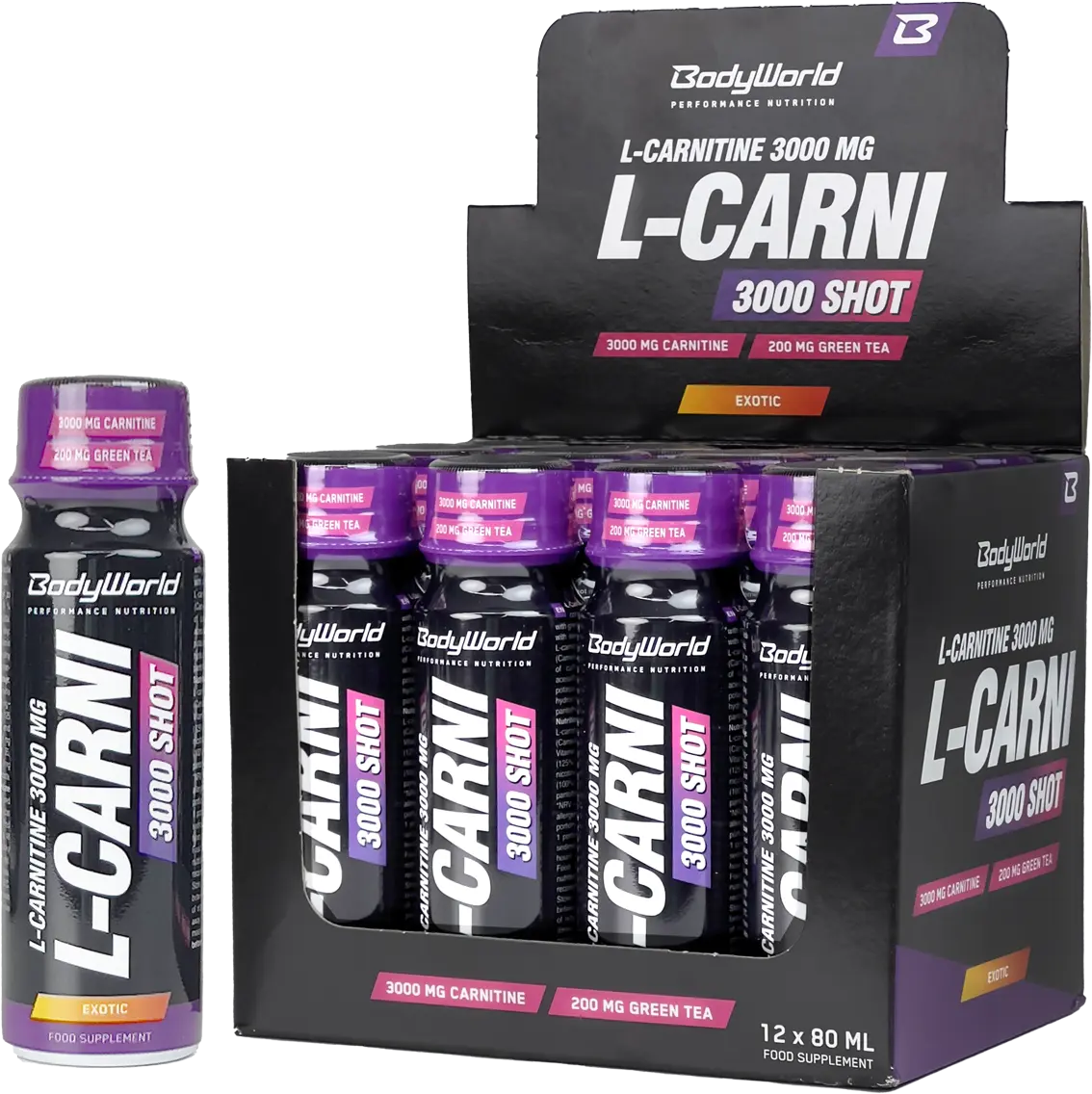 12x BodyWorld L-Carnitine 3000 Shot 80 ml exotik