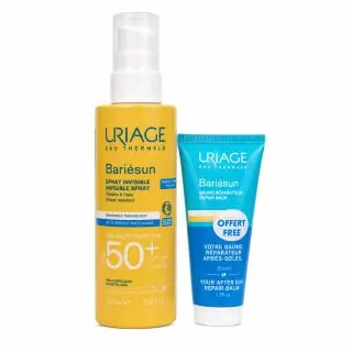 Uriage Bariésun sada pro dokonalé opálení Invisible Spray SPF 50+ + After Sun Repair Balm 200 ml + 50 ml