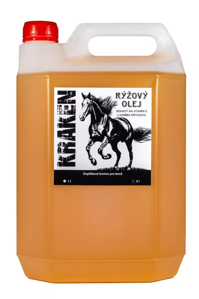 Rýžový olej pro koně Kraken 5l (Panenský za studena lisovaný olej, nejlepší cena a kvalita)