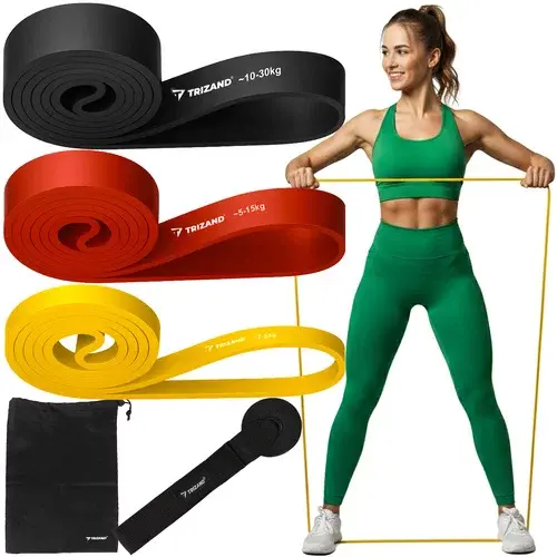 Odporové gumy na fitness 2-30 kg – sada 3 gumy + hák