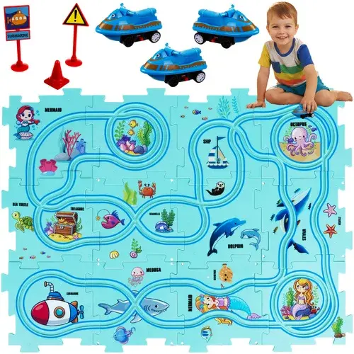 Puzzle dráha pro sestavení – silniční podložka s autíčky