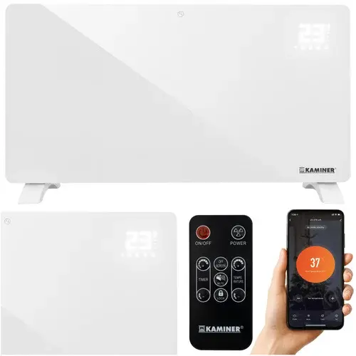 Elektrický skleněný radiátor Zelva 2500W, Wifi, bílý + dálkové ovládání