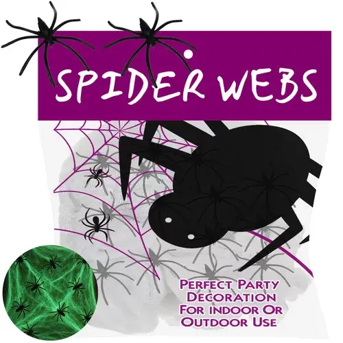 Halloweenská svítící pavučina s 20 pavouky