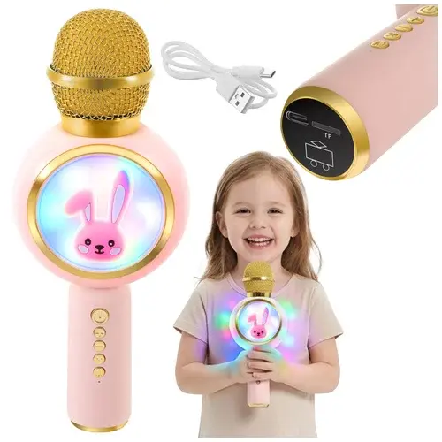 Bluetooth bezdrátový karaoke mikrofon – růžový