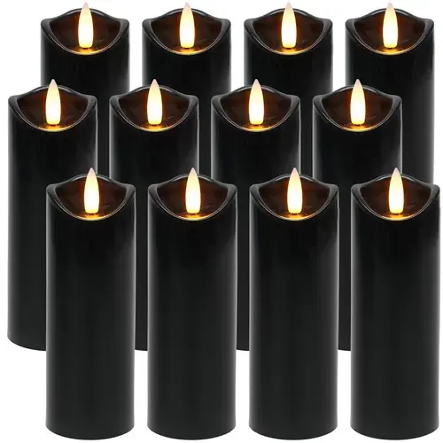 LED černé svíčky s efektem plamene 15 x 5 cm – sada 12 kusů
