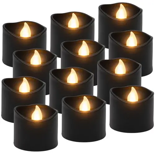 LED černé svíčky s efektem plamene 3,6 × 3 cm – sada 12 kusů