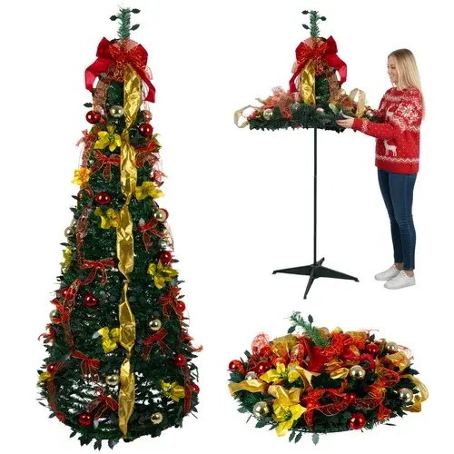 Skládací umělý vánoční stromeček 180 cm – nazdobený