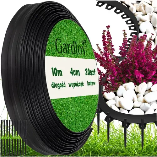 Neviditelný obrubník 4 cm x 10 m - Zahradní okraj černý + 20 kolíků