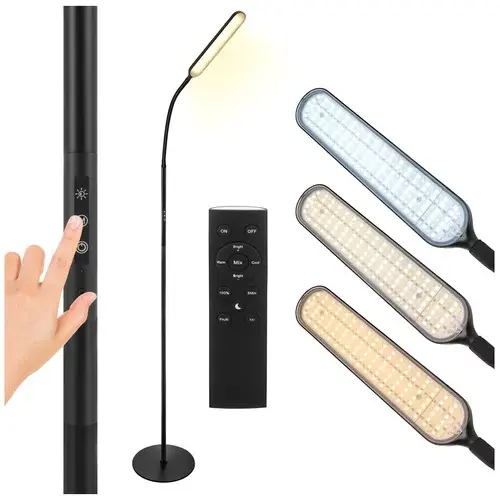 LED stojací stmívatelná lampa 180 cm – černá s dálkovým ovládáním