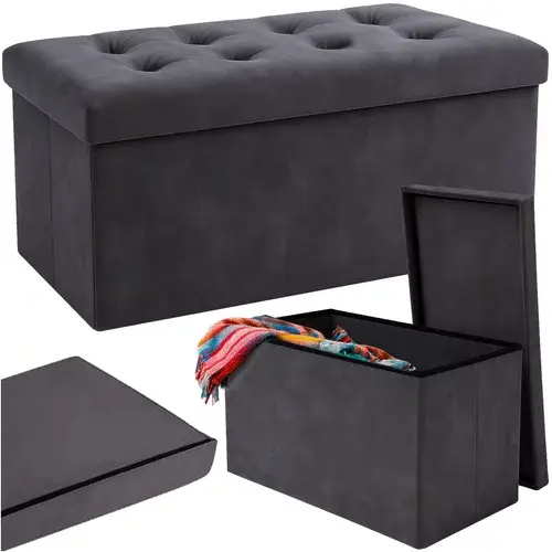 Sametový skládací úložný taburet 76 × 38 × 38 cm – šedý