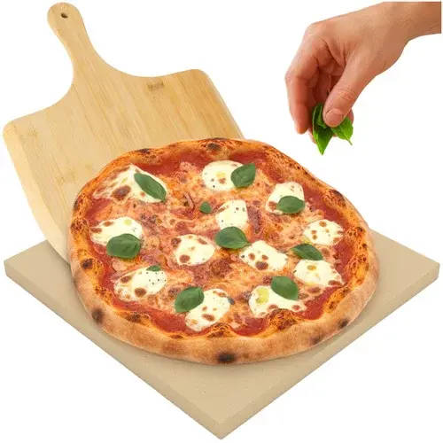 Pečící kordieritový kámen na pizzu s bambusovou lopatkou