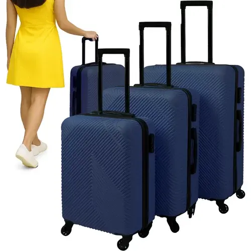 Sada 3 cestovních kufrů na kolečkách 39 l, 70 l, 99 l – tmavě modrá