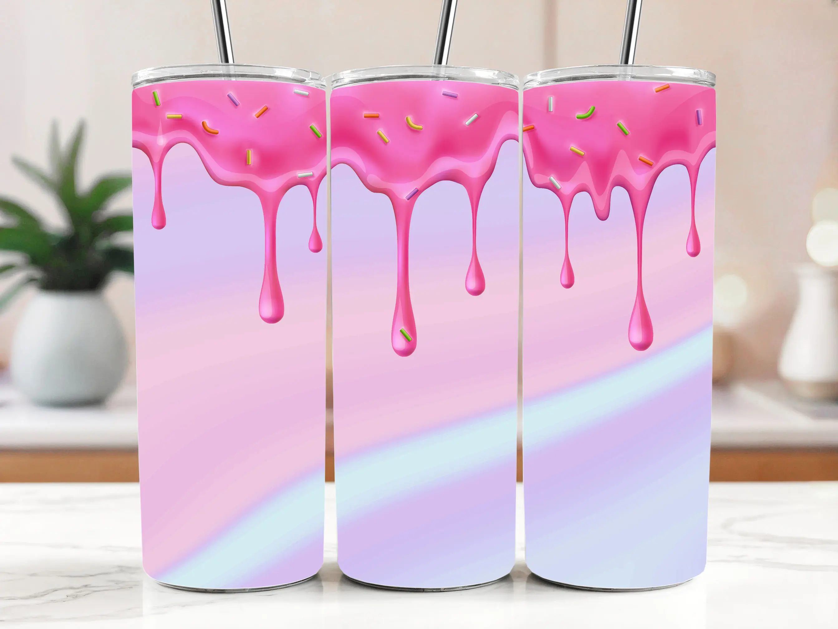 Cestovní termokelímek s brčkem 590 ml – Sladká růžová poleva s posypem 14
