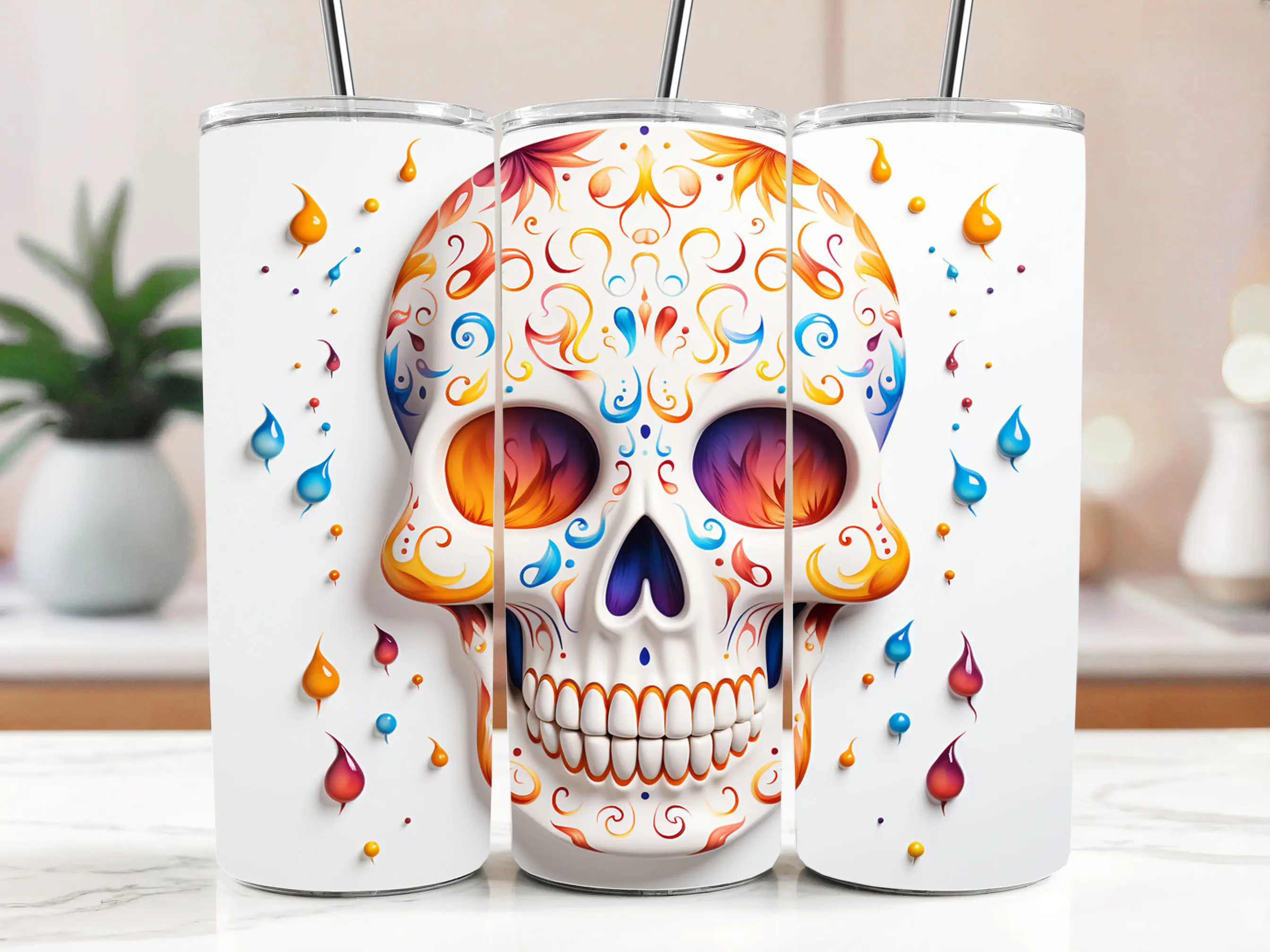Cestovní termokelímek s brčkem 590 ml – Mexická lebka Santa Muerte 21