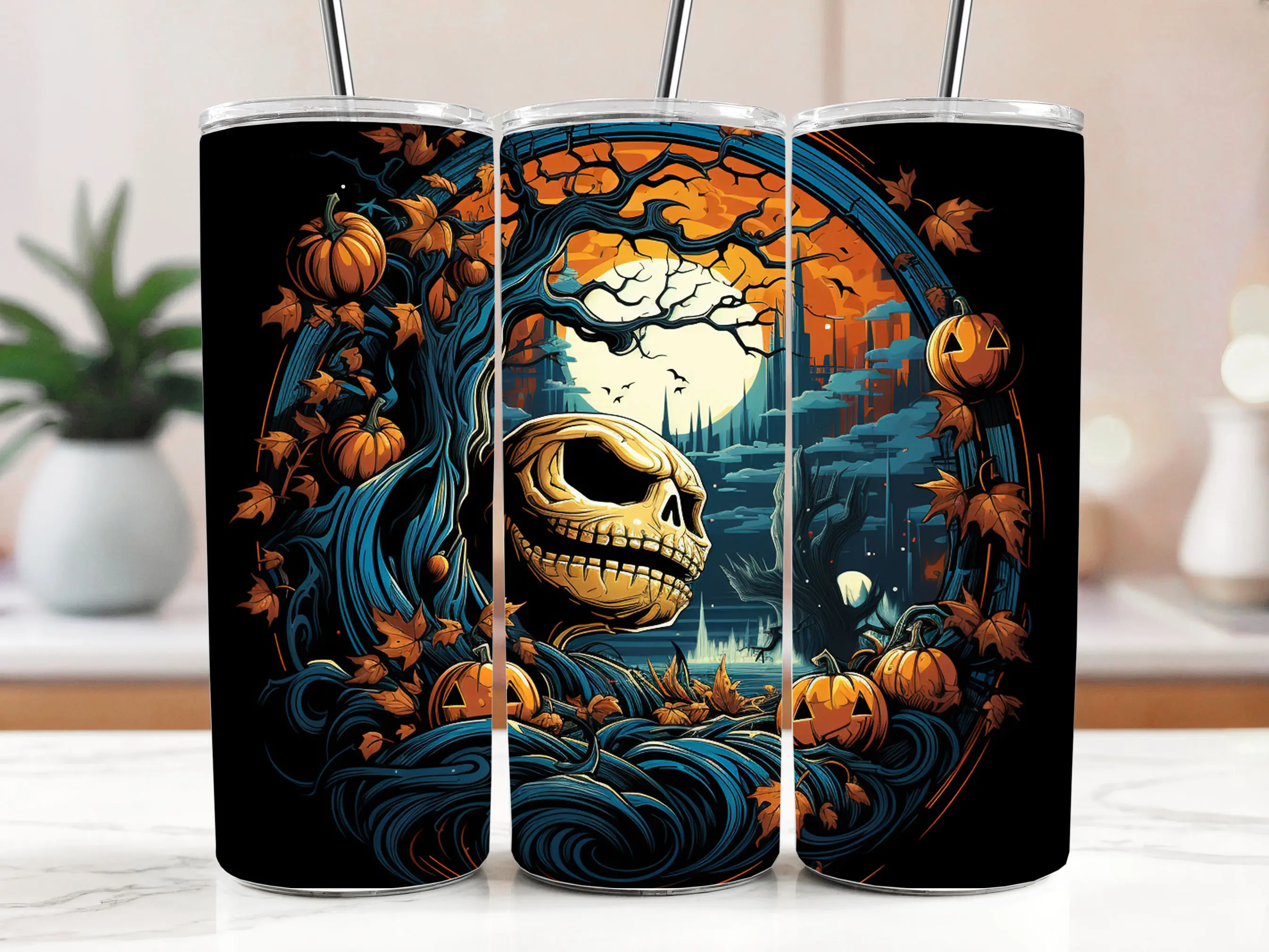 Cestovní termokelímek s brčkem 590 ml – Halloweenský král Jack a dýně 27