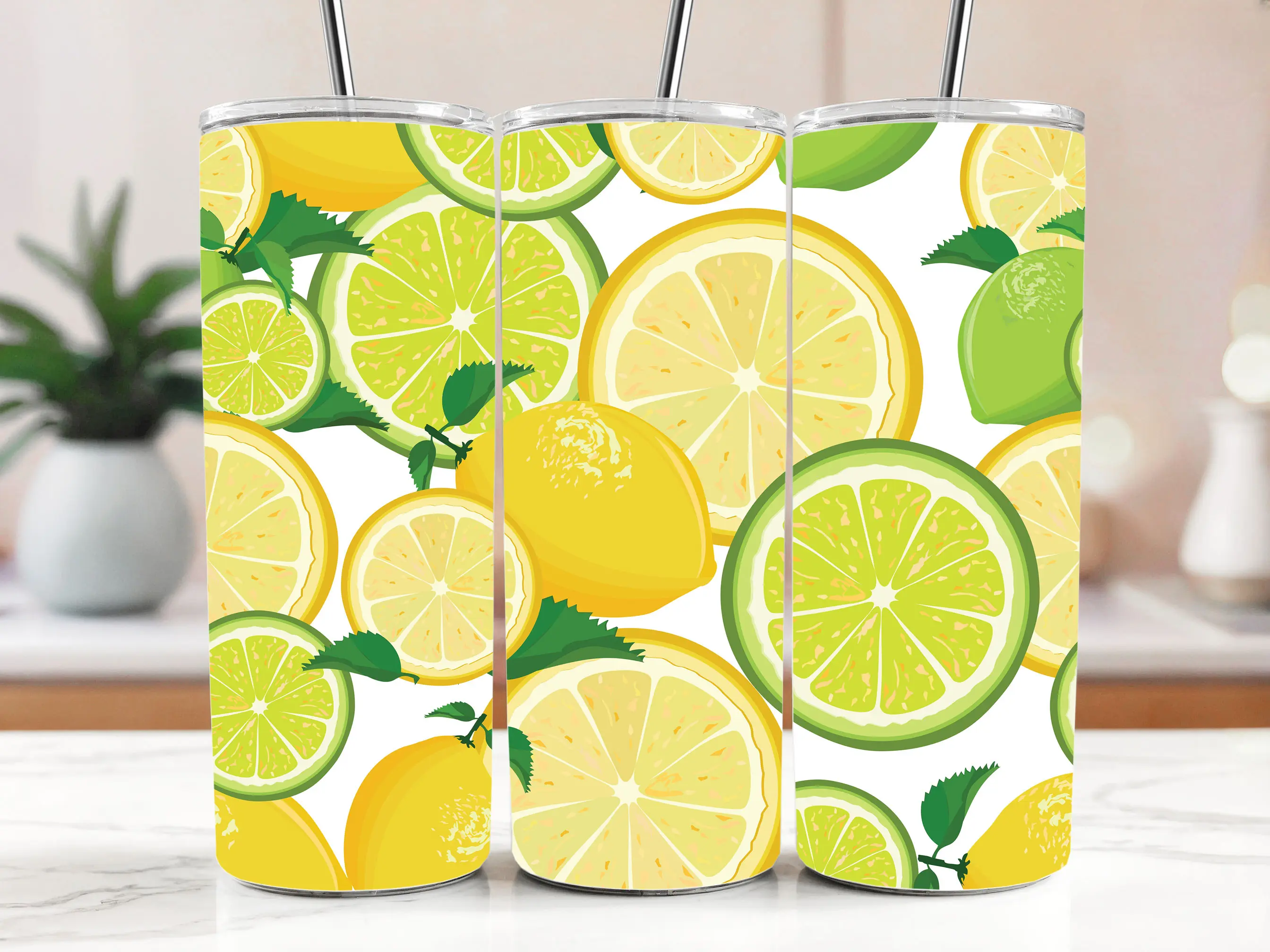 Cestovní termokelímek s brčkem 590 ml – Svěží citrony a limetky 31