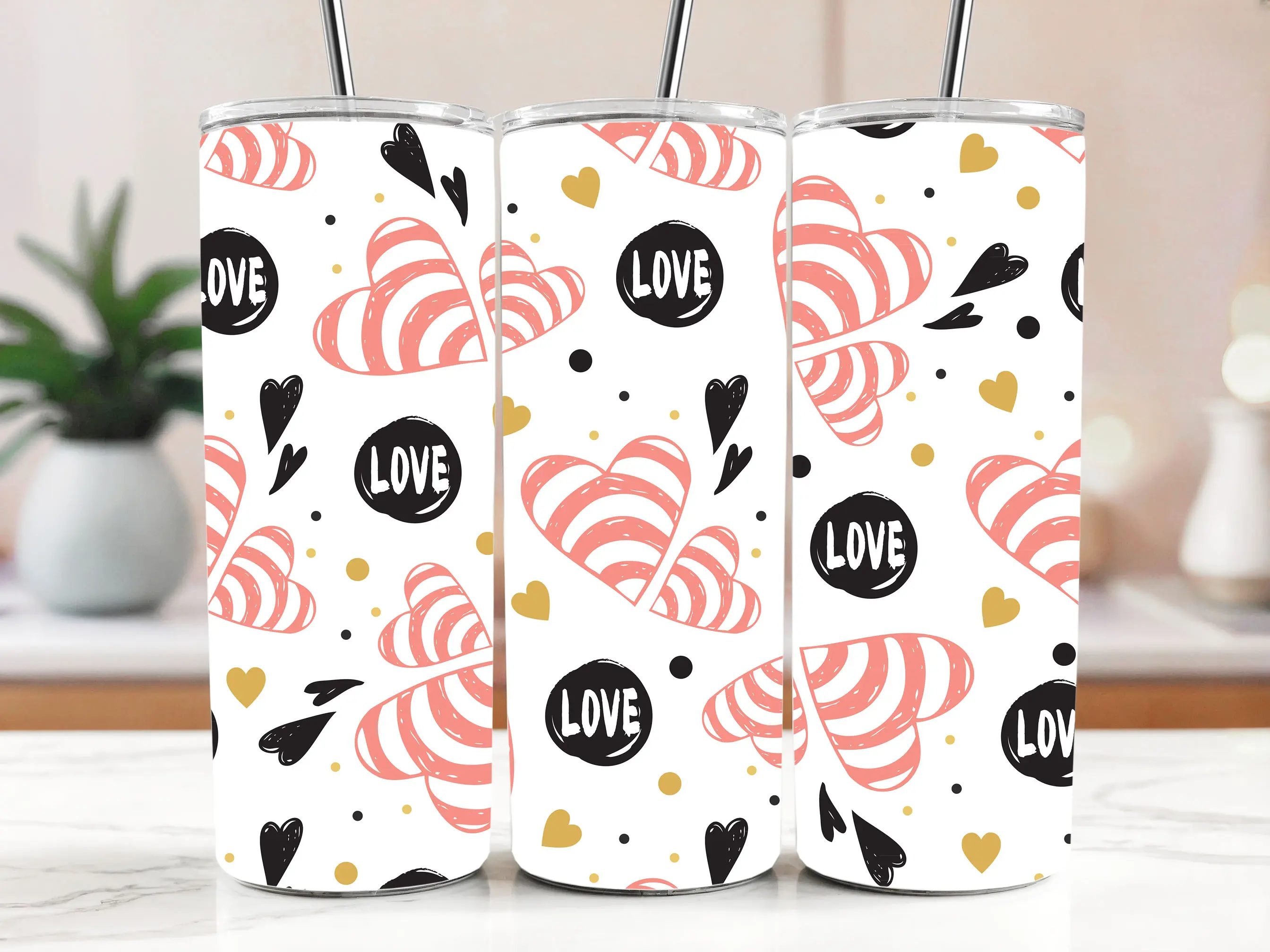 Cestovní termokelímek s brčkem 590 ml – Srdíčka Love 32