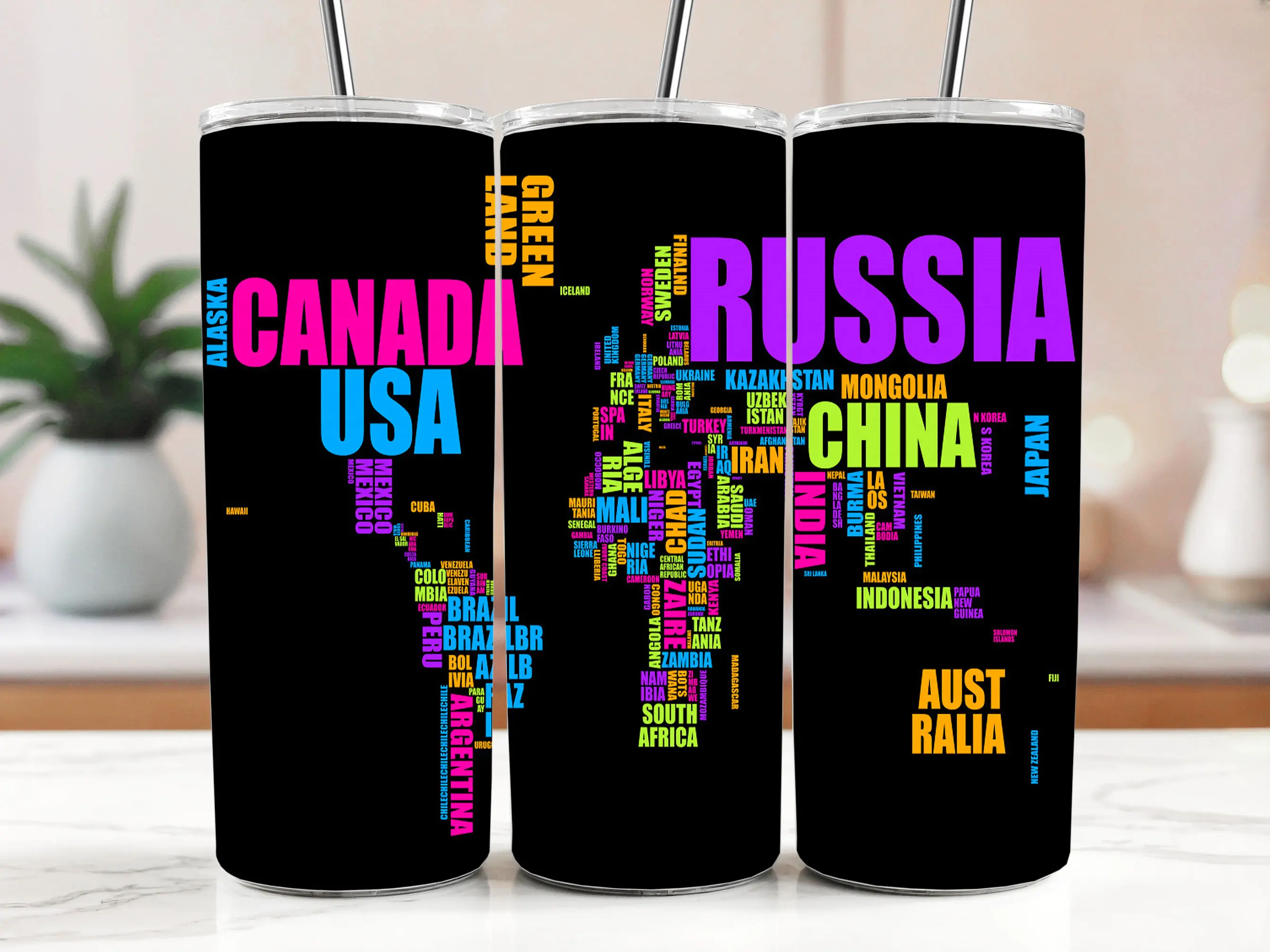 Cestovní termokelímek s brčkem 590 ml – Typografická mapa světa 40