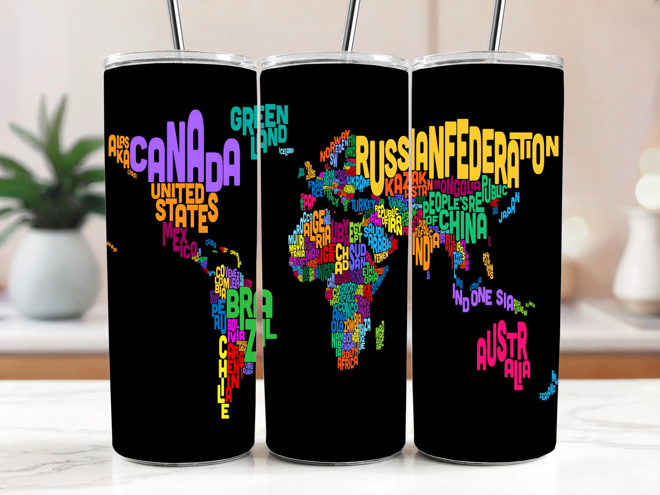 Cestovní termokelímek s brčkem 590 ml – Typografická mapa světa 62