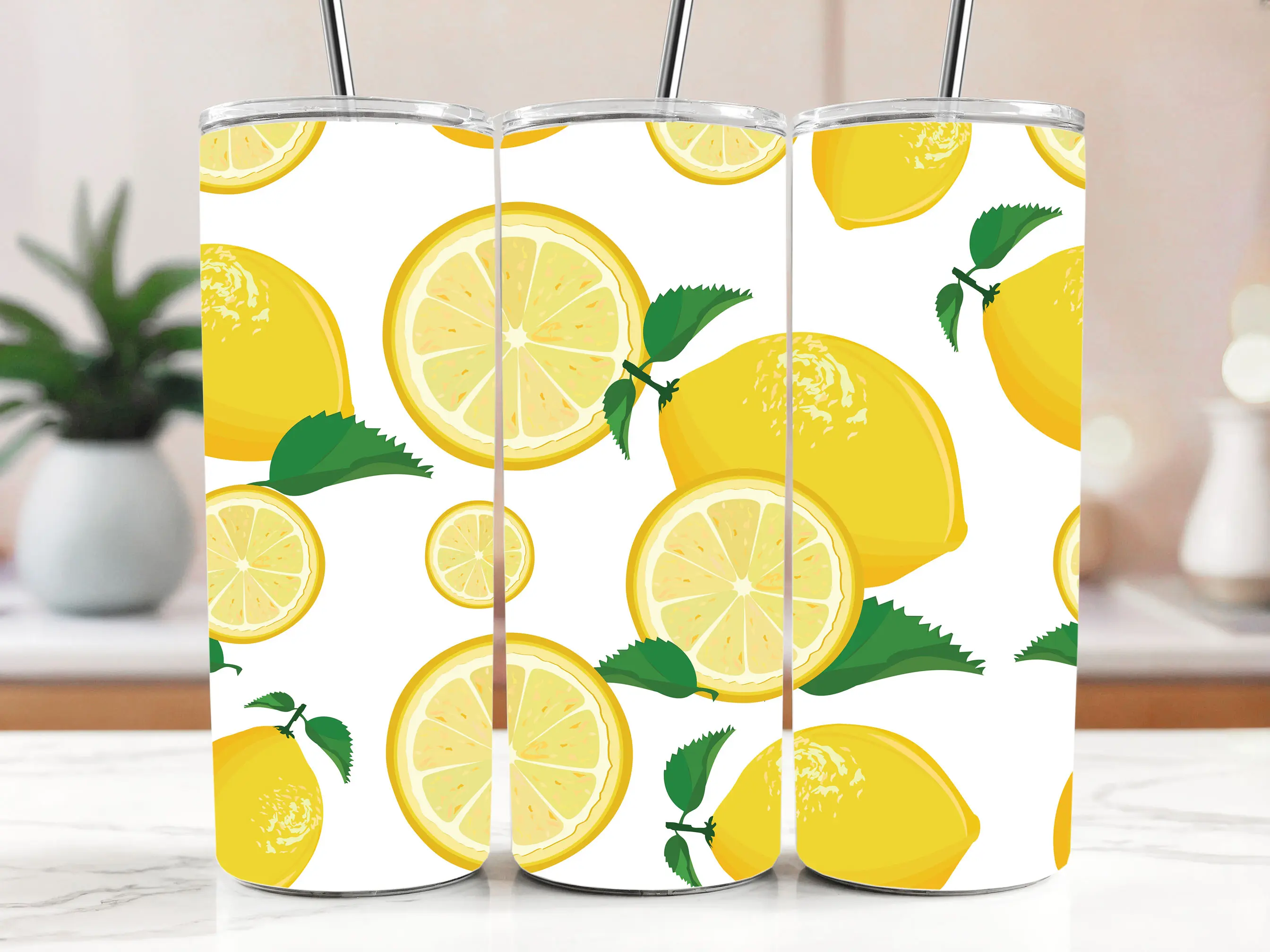 Cestovní termokelímek s brčkem 590 ml – Svěží citrony 63