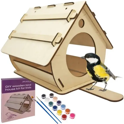 Dřevěné DIY krmítko pro ptáky k montáži a malování