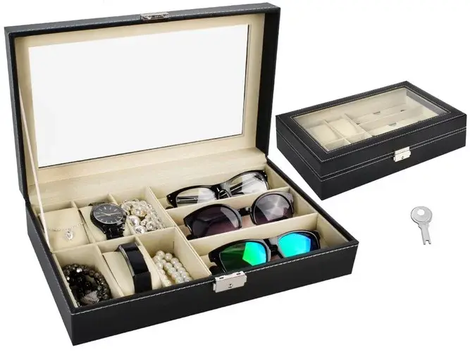 Organizér na hodinky a brýle – elegantní úložný box - Černý